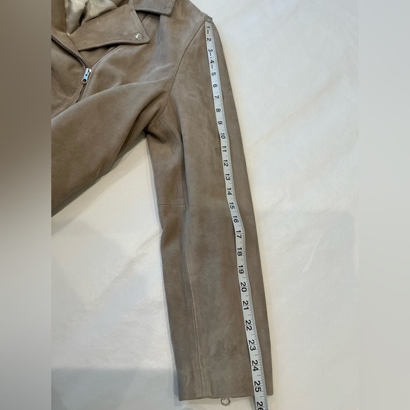 Quince 100% Suede Goat Leather Asymmetrical Zip Moto Jacket in Light Tan Size XL - Picture 12 of 16